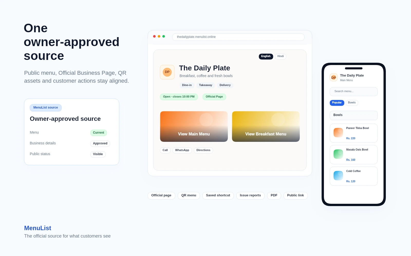 MenuList live menu and official page preview